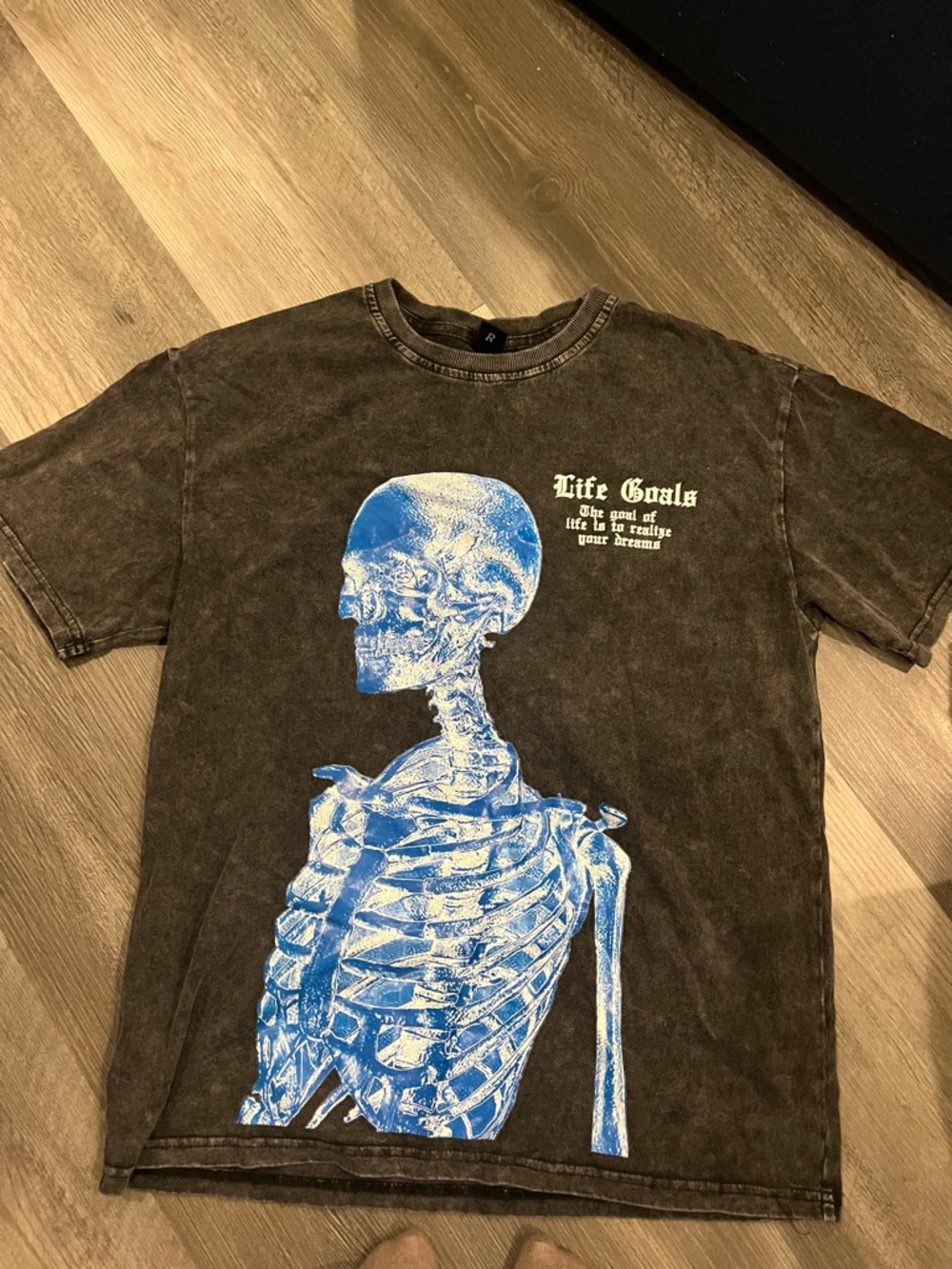 ROMWE Black Graphic Short Sleeve Tee with Blue Skeleton
